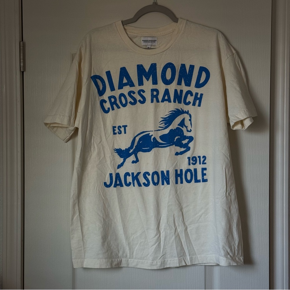 Diamond cross ranch Jackson hole Cream with blue print